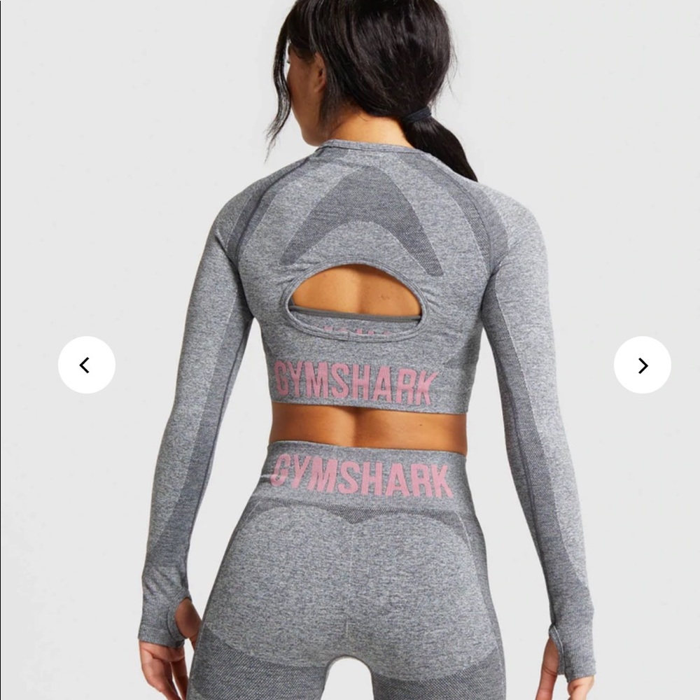 BLACK and GREY Gymshark Flex Collection Grey and Black Long Sleeve Crop Top